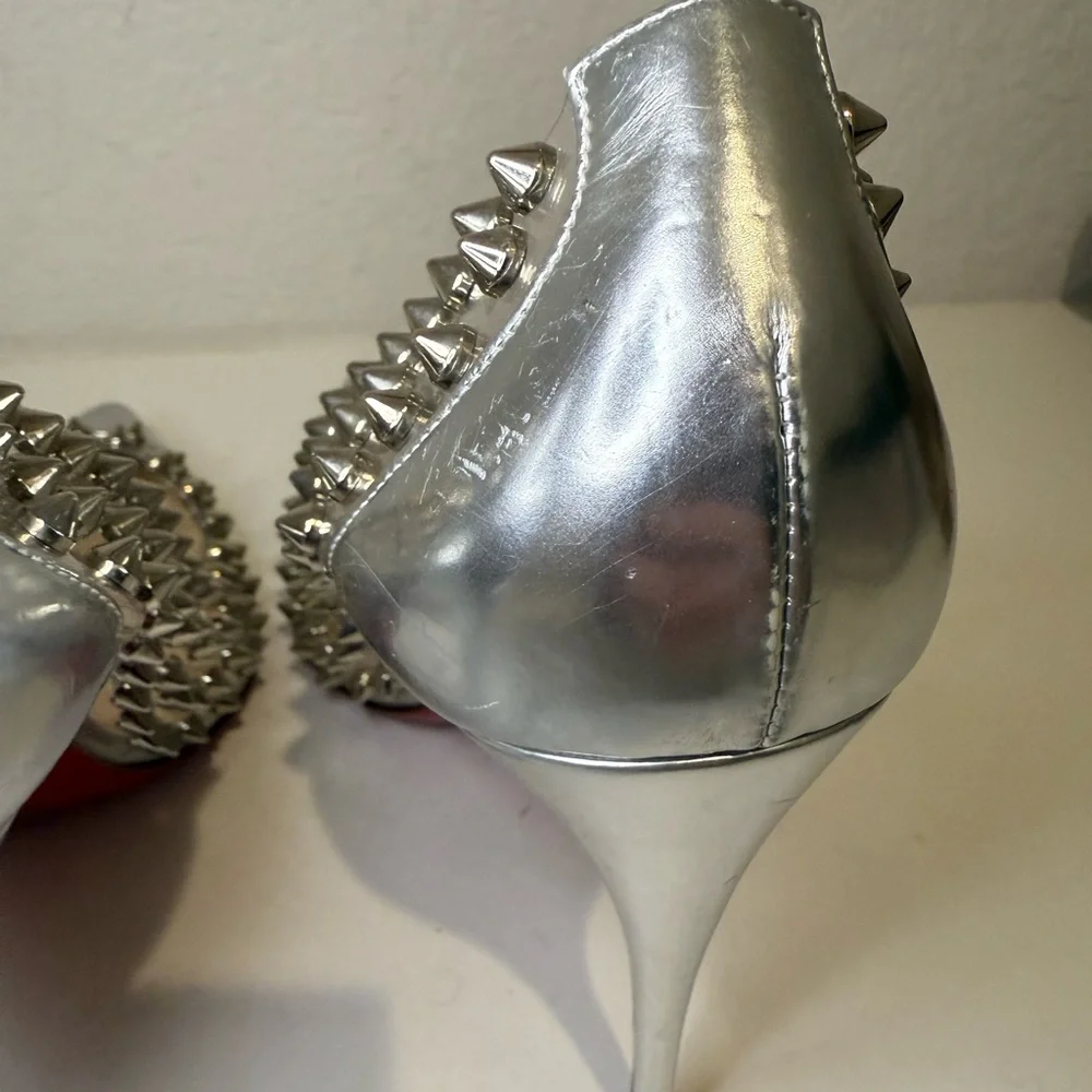 Christian Louboutin Metallic Silver Gloss Clear PVC Spike Me 100 Pumps Size 39